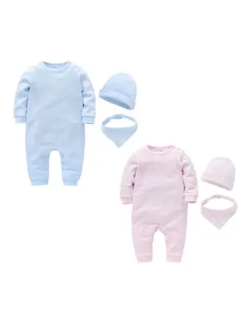 Baby 3 pcs long-sleeved solid color bib, cap, romper set amy 5